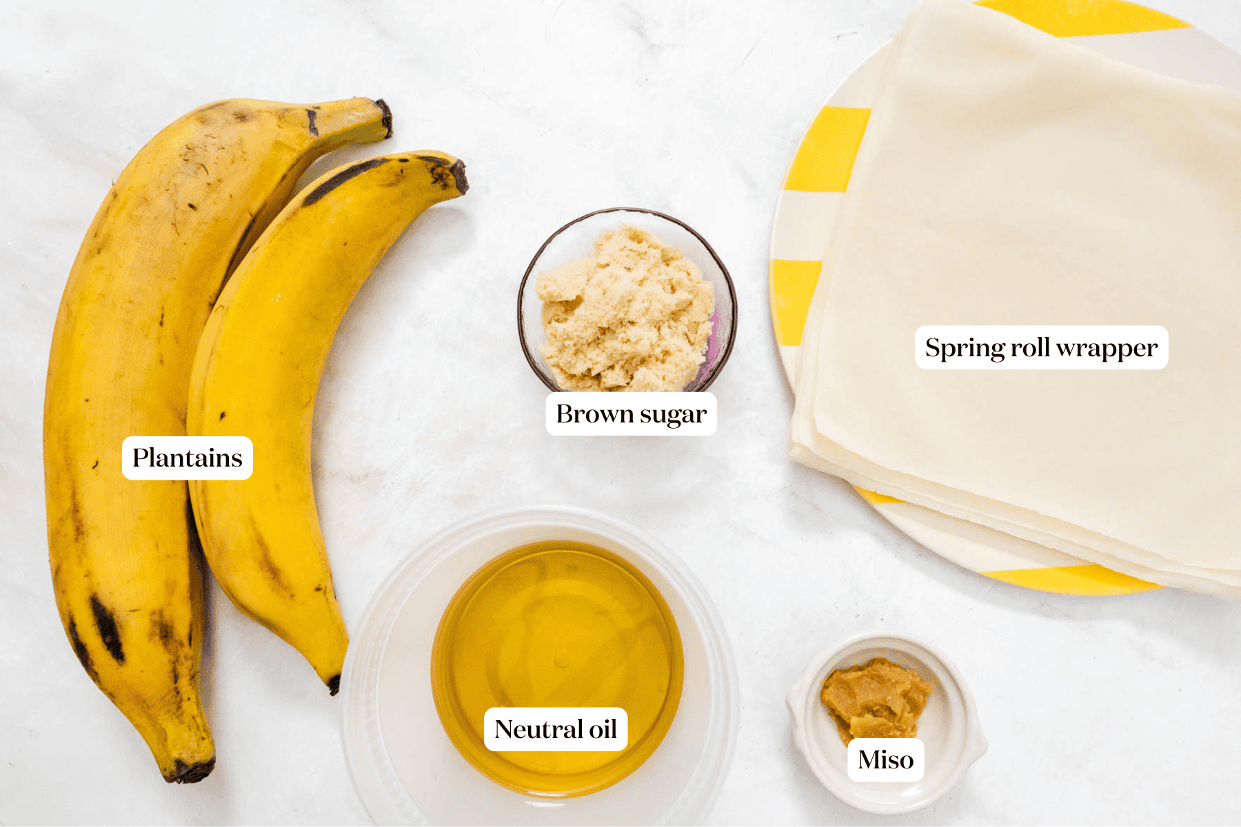 labeled ingredients for miso turon.