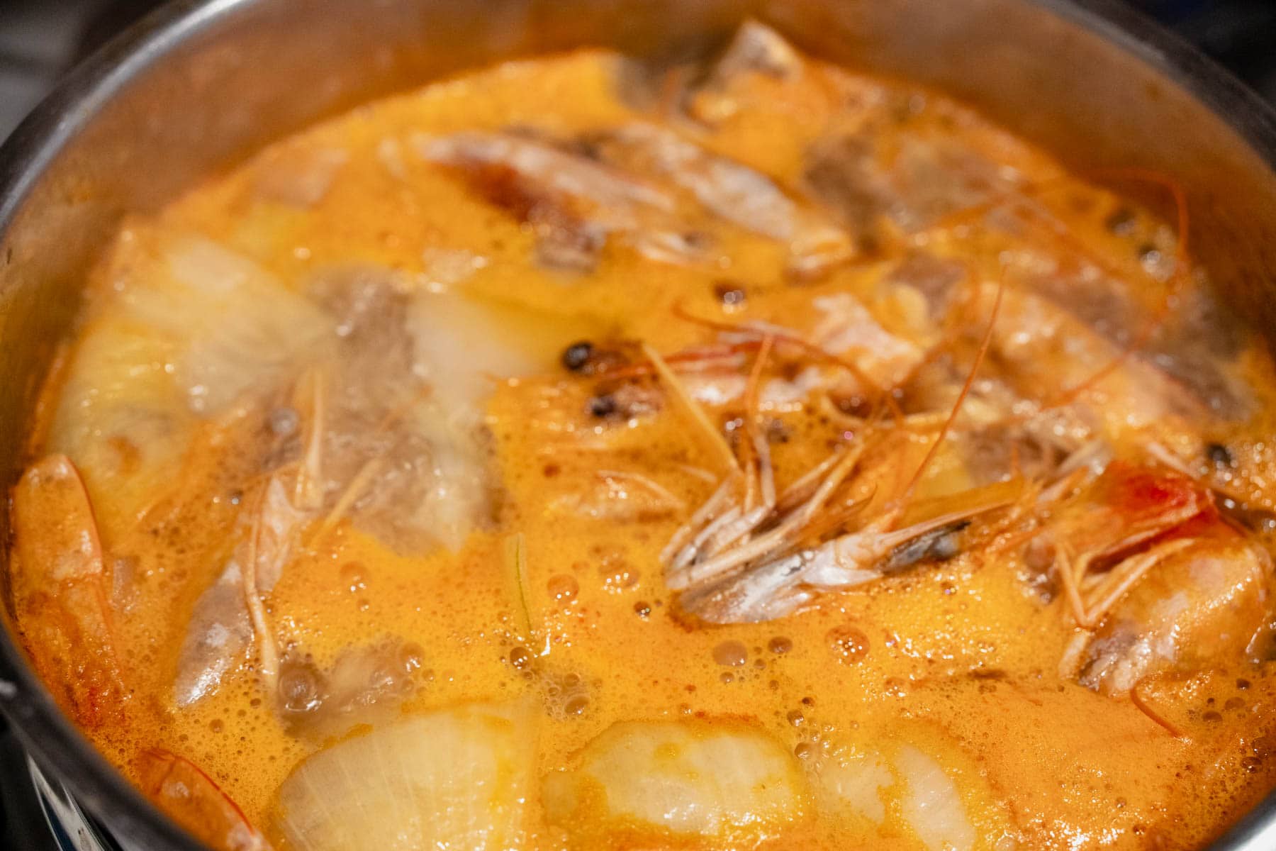 shrimp stock cooking.