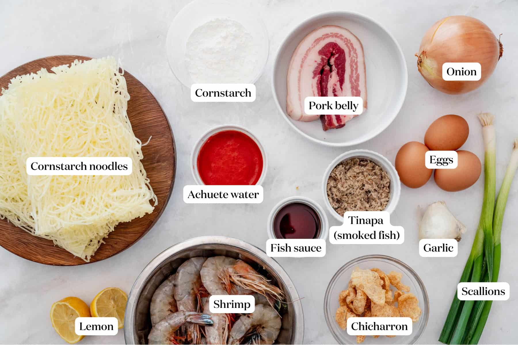 pancit palabok labled ingredients.
