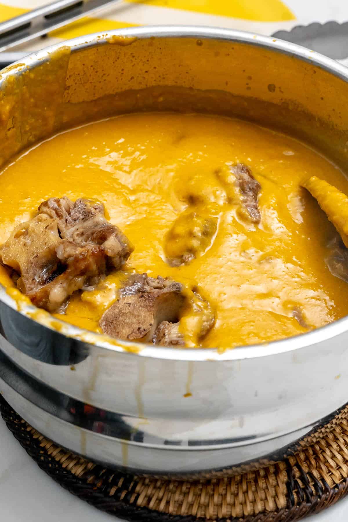 beef in peanut sauce in a pot.