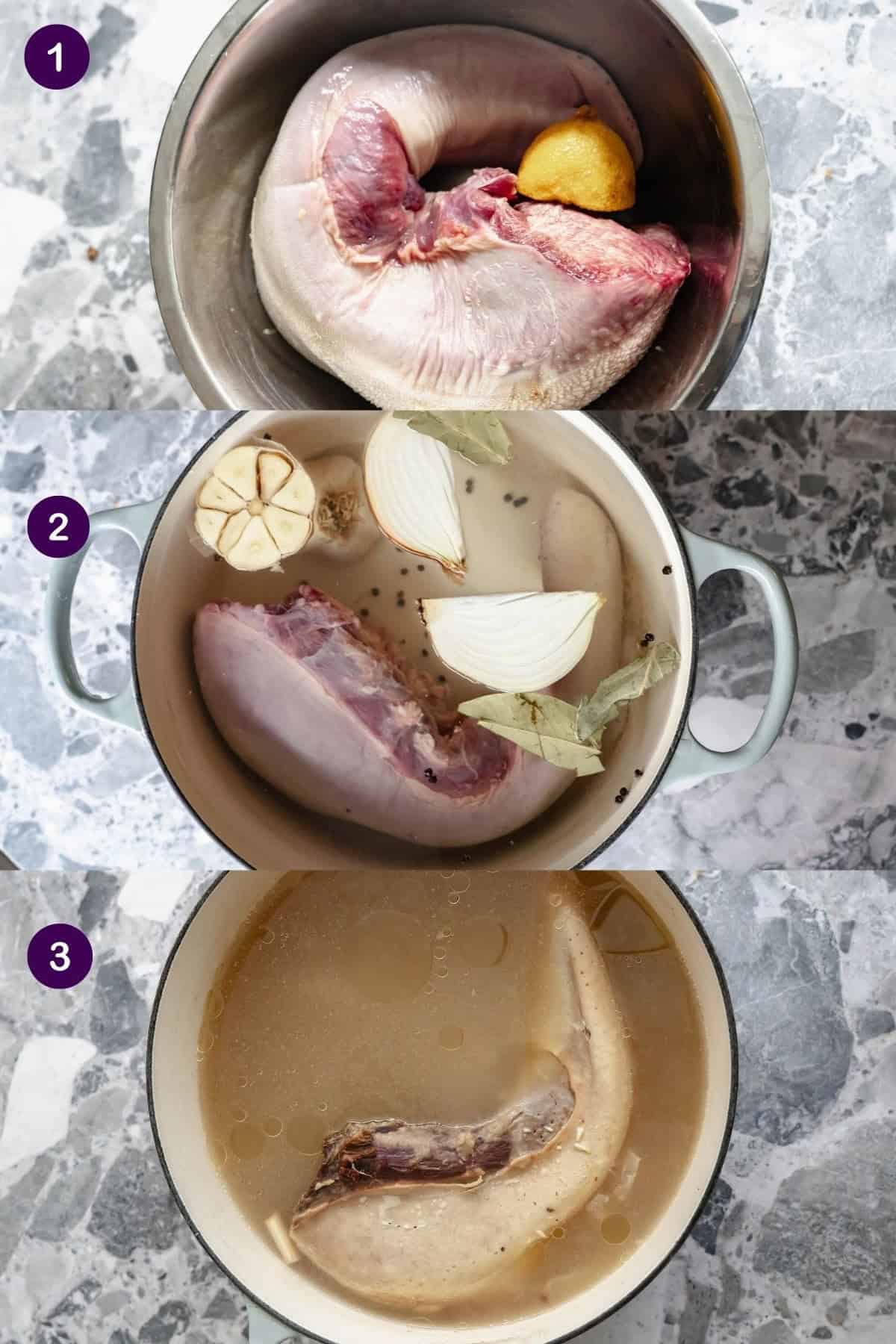 steps to clean and simmer beef tongue.